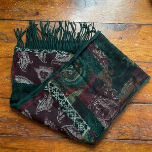 Vintage Made in Italy Emanuel Geraldo Fringed Green and Burgundy Scarf